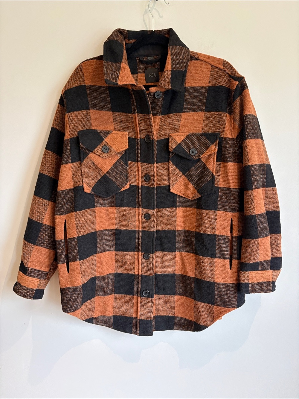 RD Style Rust Orange Black Buffalo Plaid Oversized Shacket Jacket